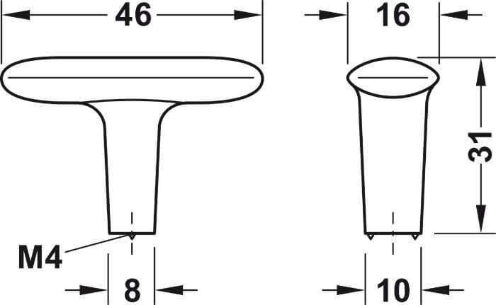 Knob Zinc Alloy T-Knob, Delaney